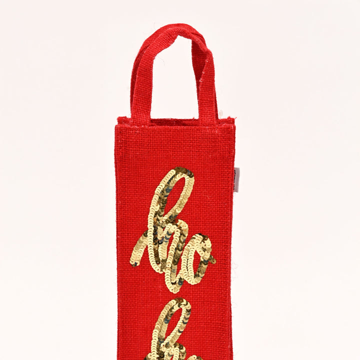 Christmas Gift Bag | Laminated Jute Bag with Sequins Design | Red