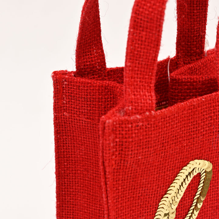 Christmas Gift Bag | Laminated Jute Bag with Sequins Design | Red