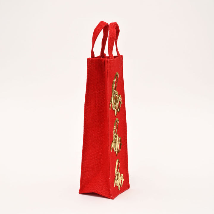 Christmas Gift Bag | Laminated Jute Bag with Sequins Design | Red