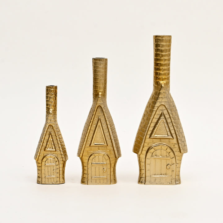 Decorative Textured Elegance Aluminum Vases – Set of 3 Gold Polished Table Accents