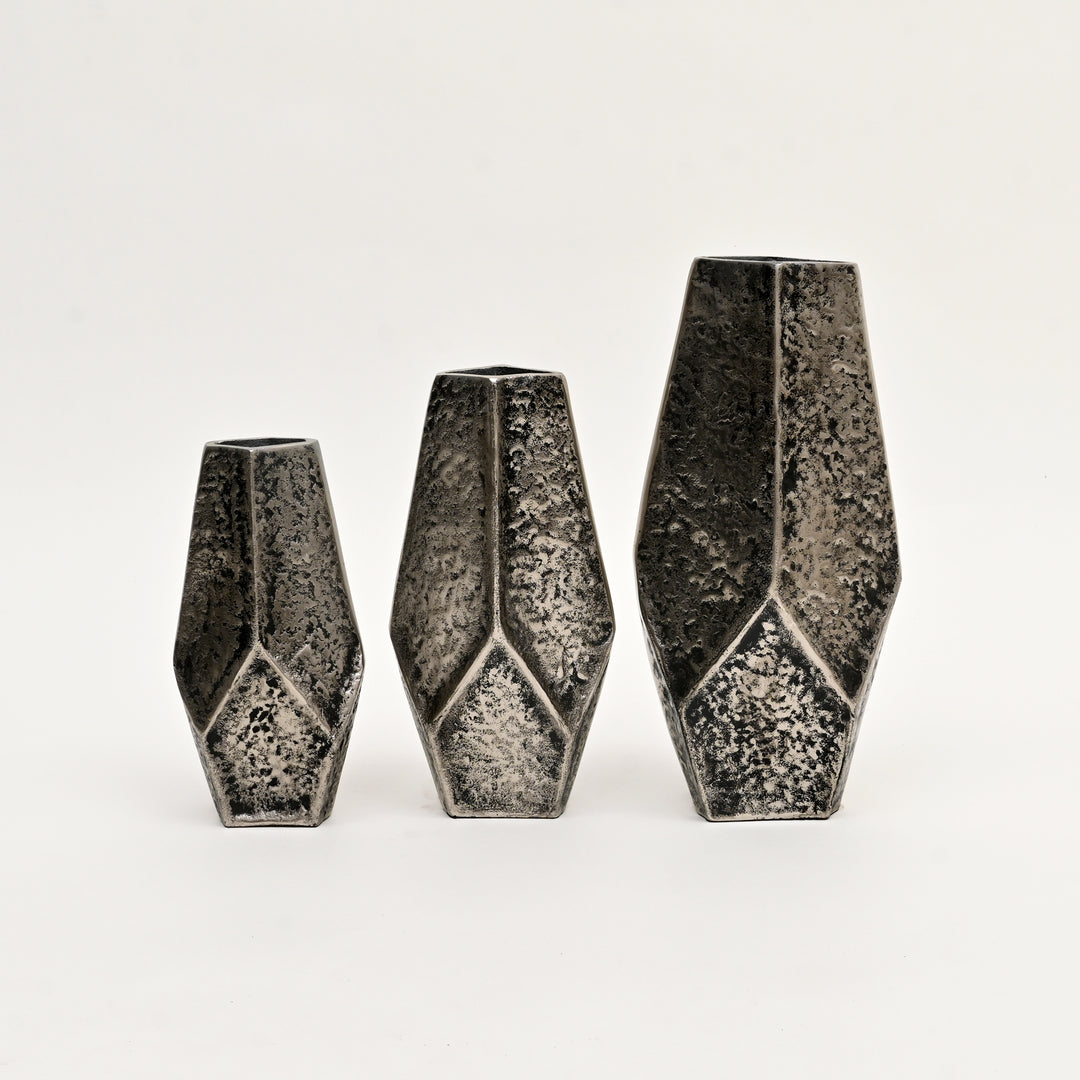 Decorative Nickel Antique Aluminum Vases – Set of 3 Table Accents