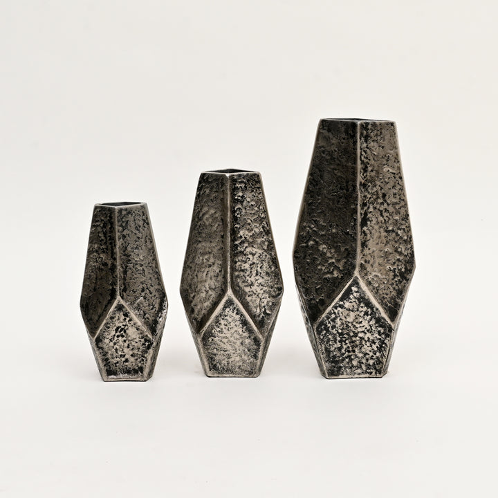 Decorative Nickel Antique Aluminum Vases – Set of 3 Table Accents