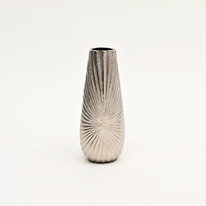 Decorative Wave Tall Aluminum Vase – 5X4X12" Nickel Finished Table Accent