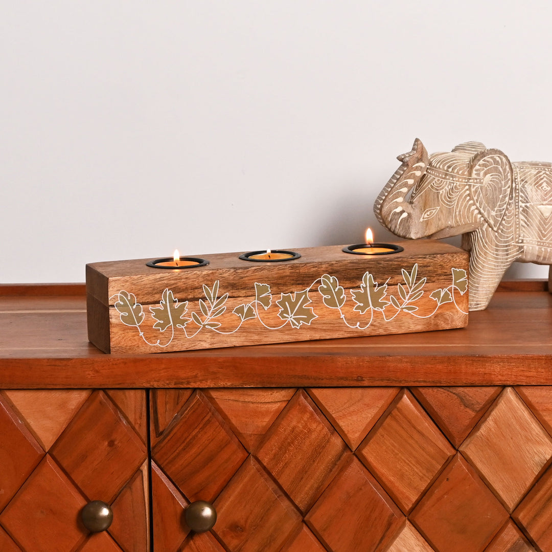 Wooden T-Light Holder | Mango Wood | Elegant Candle Decor