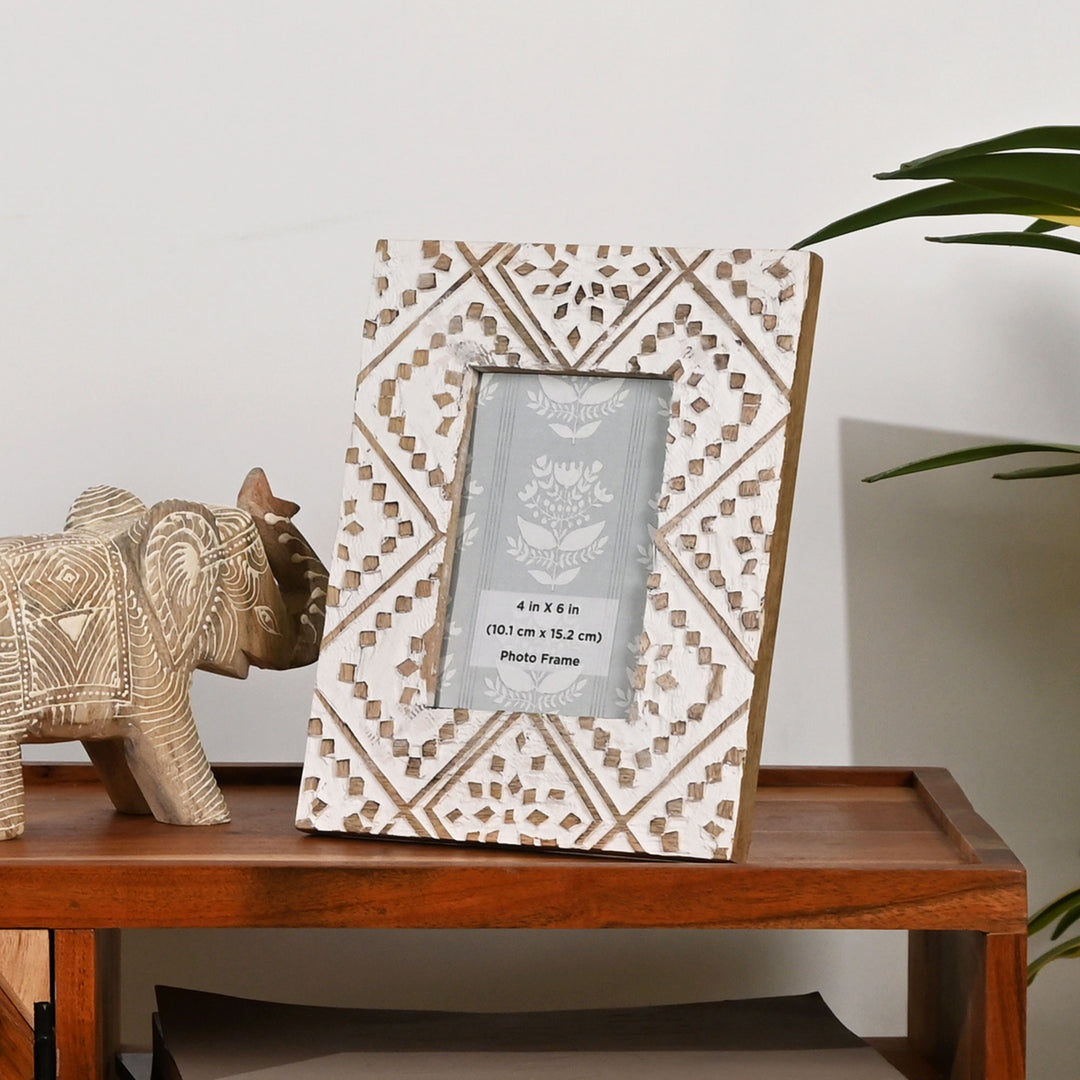 Decorative Photo Frame | Mango Wood | White - Elegant Design