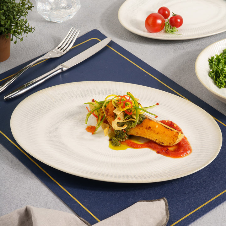 Oval Plate with Foot | Porcelain, 12.59" | Pack of 12