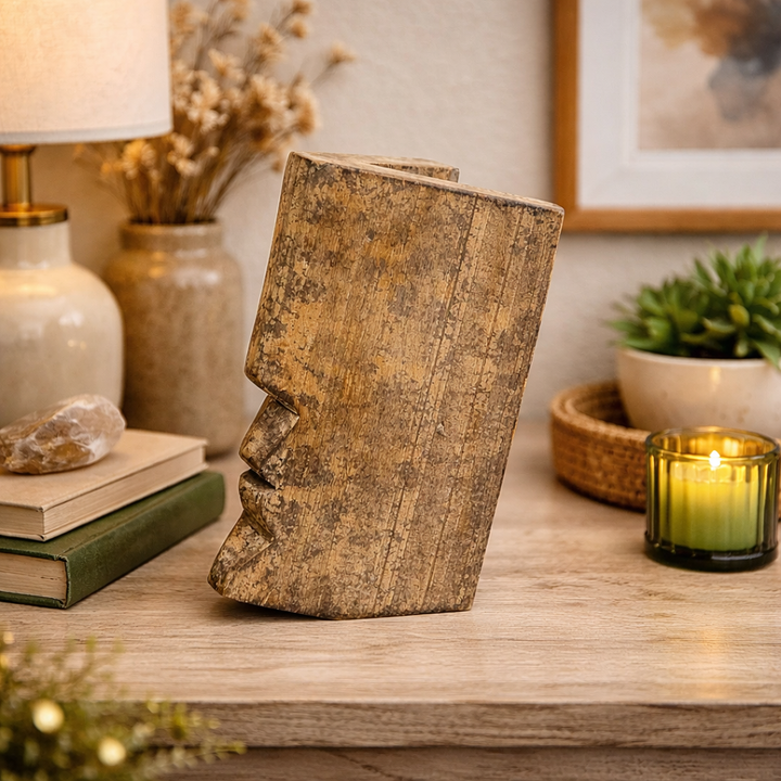 Wooden Face Decor Object | Handcrafted Mango Wood Sculpture (3 Sizes)