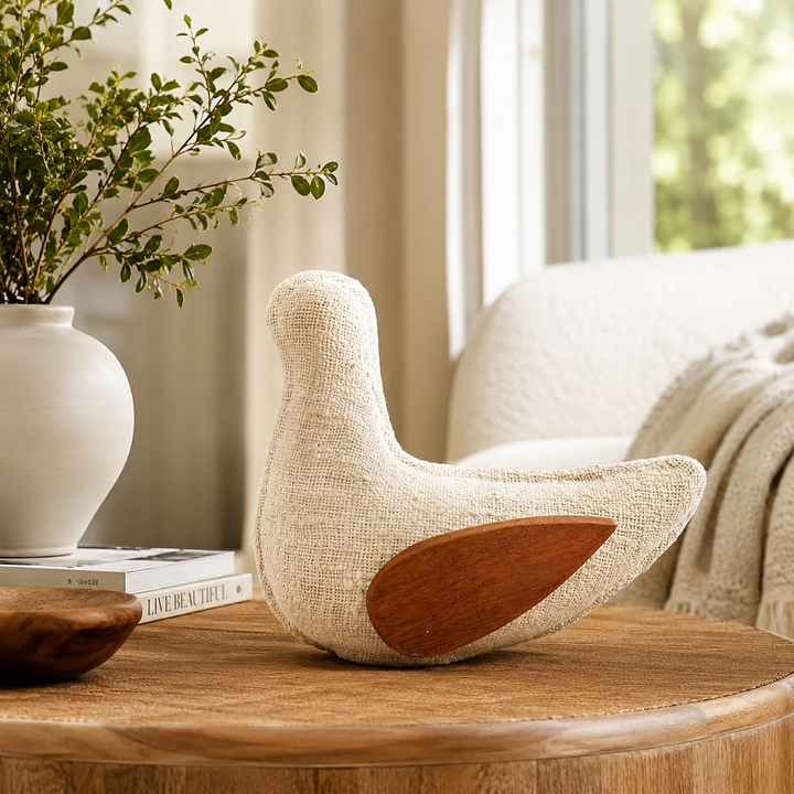 Dove Sculpture | Eco mix & Wood Wings | Handmade Decorative Bird Figurine | Rustic & Boho Home Decor Accent