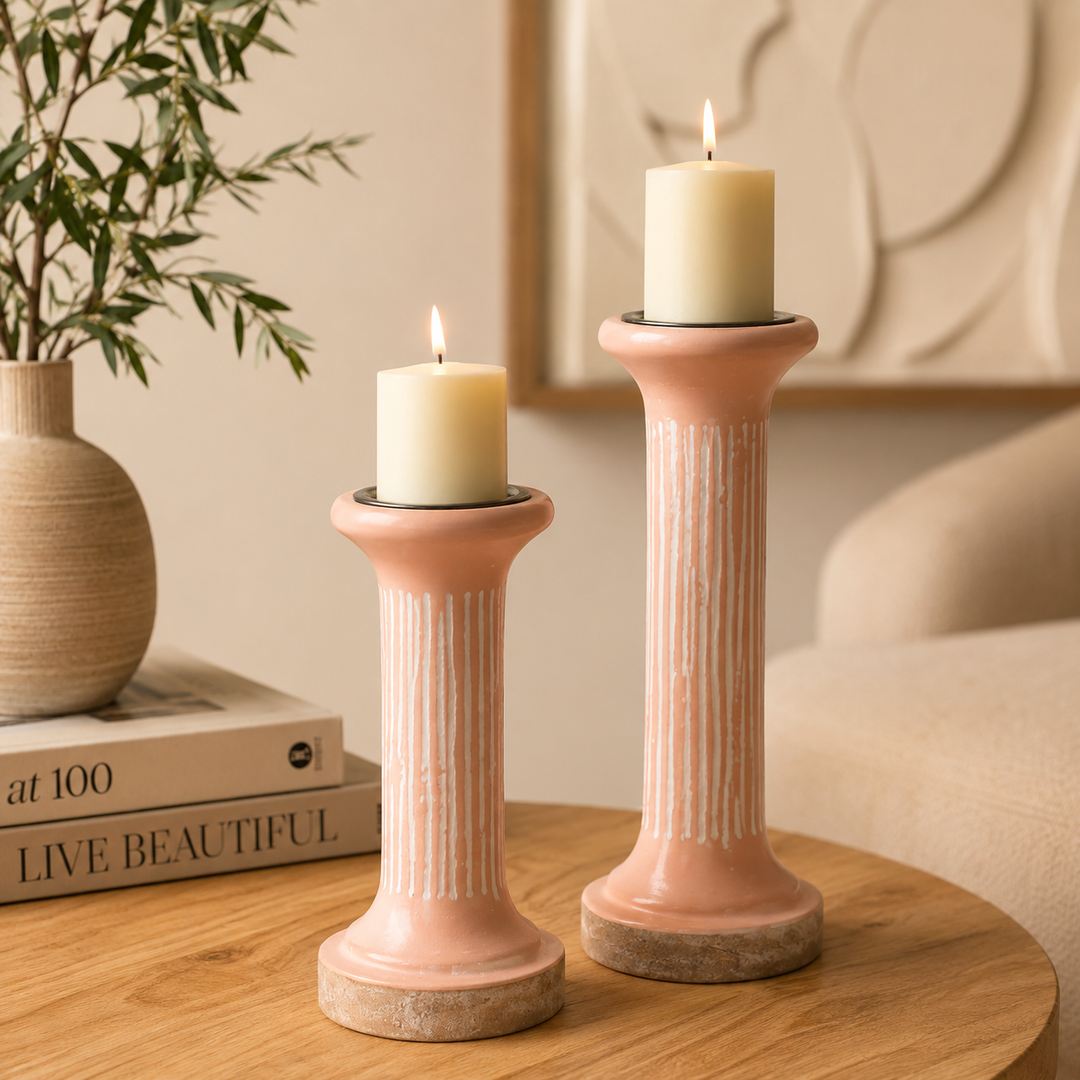 Ecomix Pillar Candle Holder 7" | Handcrafted Brown Candle Stand 4x4