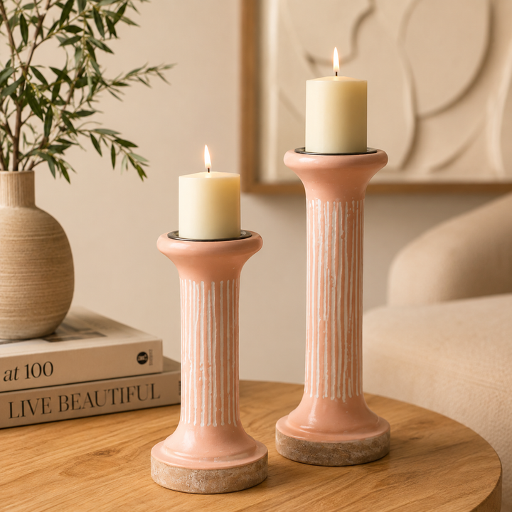 Ecomix Pillar Candle Holder 7" | Handcrafted Brown Candle Stand 4x4