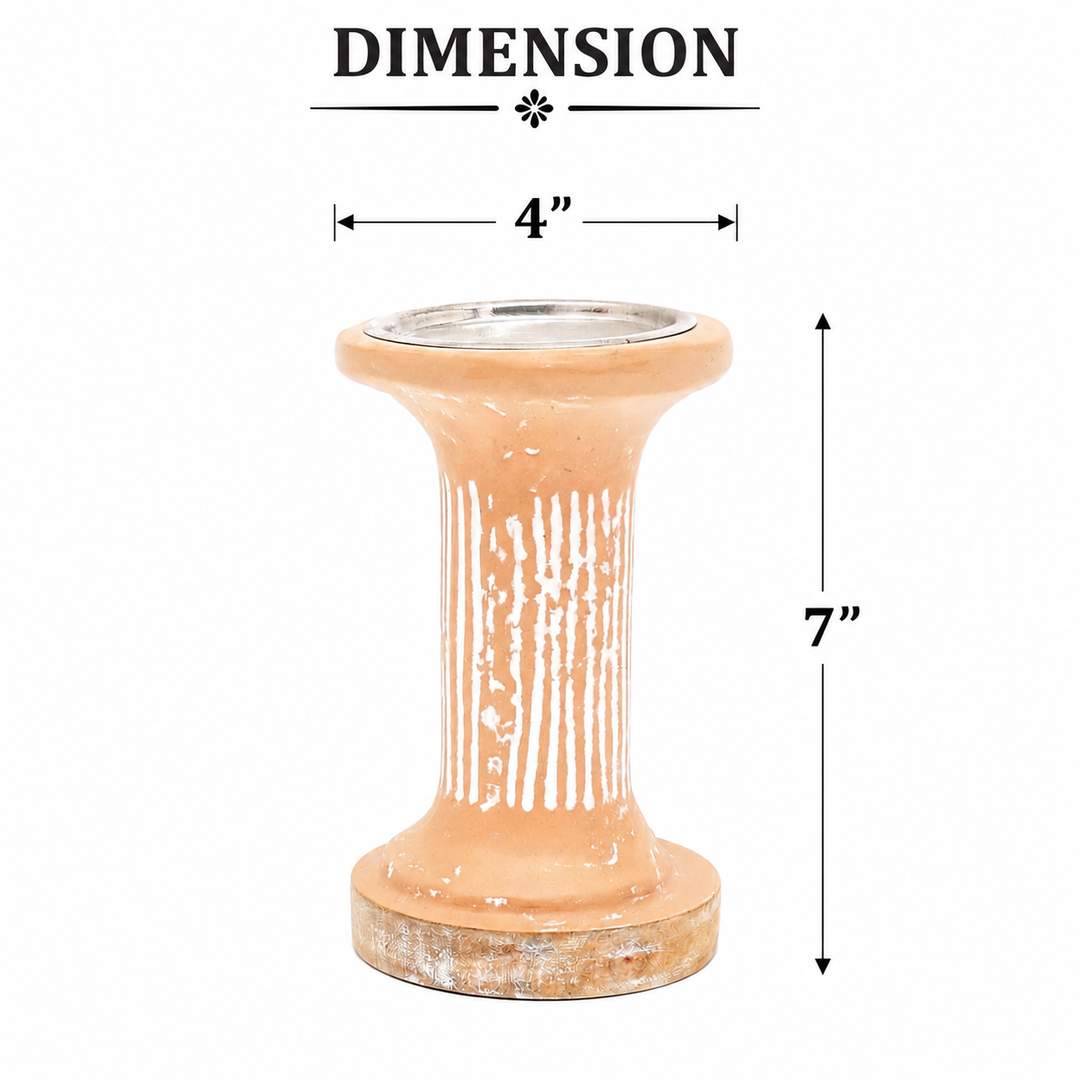 Ecomix Pillar Candle Holder 7" | Handcrafted Brown Candle Stand 4x4