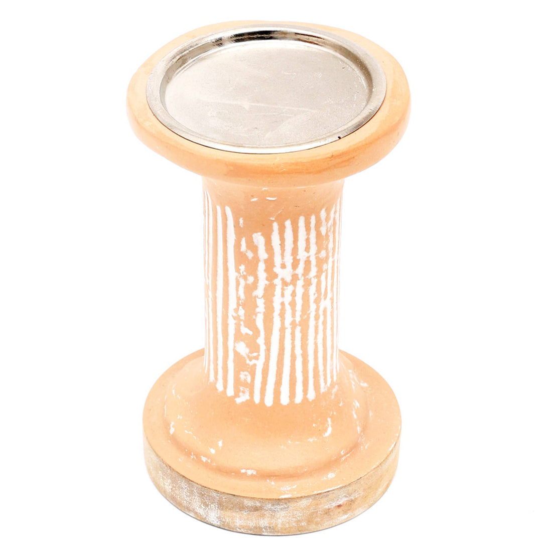 Ecomix Pillar Candle Holder 7" | Handcrafted Brown Candle Stand 4x4