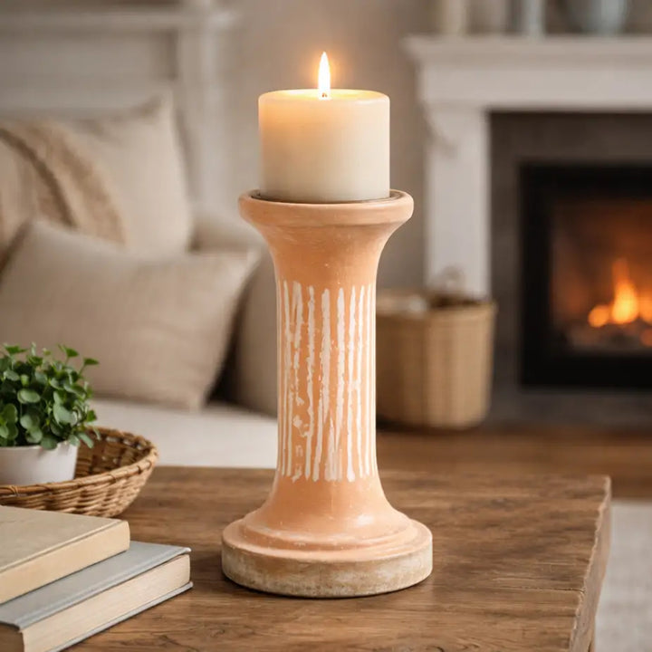 Ecomix Pillar Candle Holder 7" | Handcrafted Brown Candle Stand 4x4