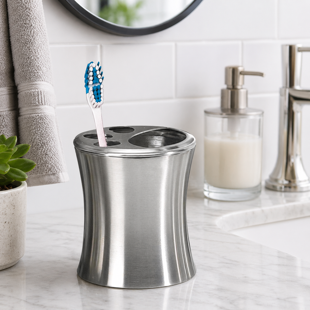 Stainless Steel Toothbrush Holder | Compact Multi-Slot Holder for Toothbrushes,Razors & Makeup Accessories