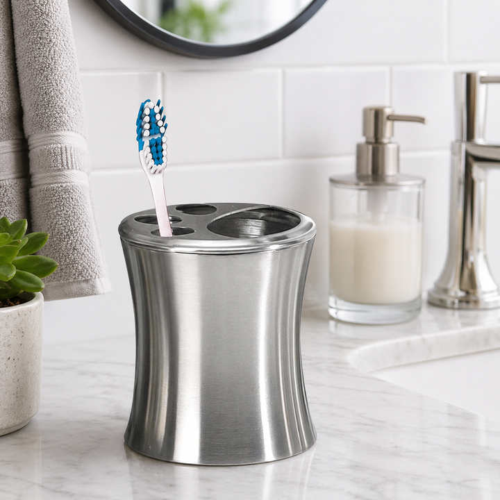 Stainless Steel Toothbrush Holder | Compact Multi-Slot Holder for Toothbrushes,Razors & Makeup Accessories