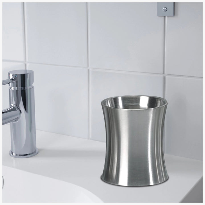 Stainless Steel Tumbler Cup | Decorative Rinse Cup,Drinking Glass,Toothbrush & Makeup Brush Holder for Vanity Countertops,Sink & Desk | Brushed