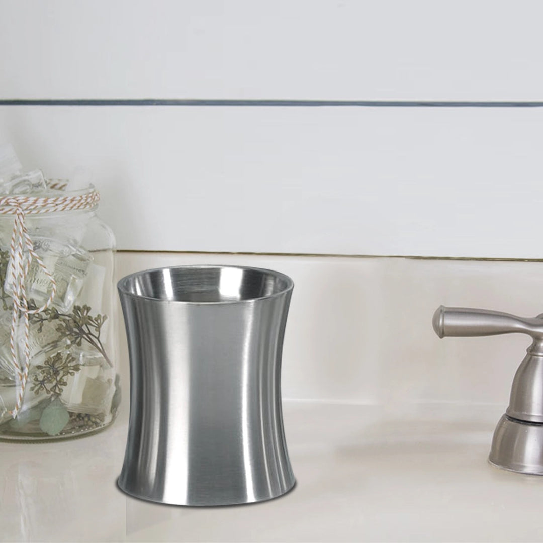 Stainless Steel Tumbler Cup | Decorative Rinse Cup,Drinking Glass,Toothbrush & Makeup Brush Holder for Vanity Countertops,Sink & Desk | Brushed