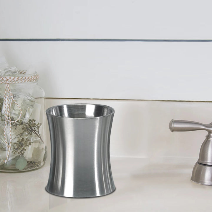 Stainless Steel Tumbler Cup | Decorative Rinse Cup,Drinking Glass,Toothbrush & Makeup Brush Holder for Vanity Countertops,Sink & Desk | Brushed
