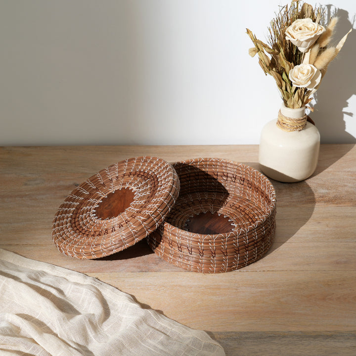 Pine Needle Chapati Box | Handcrafted Wood Bread Storage Box