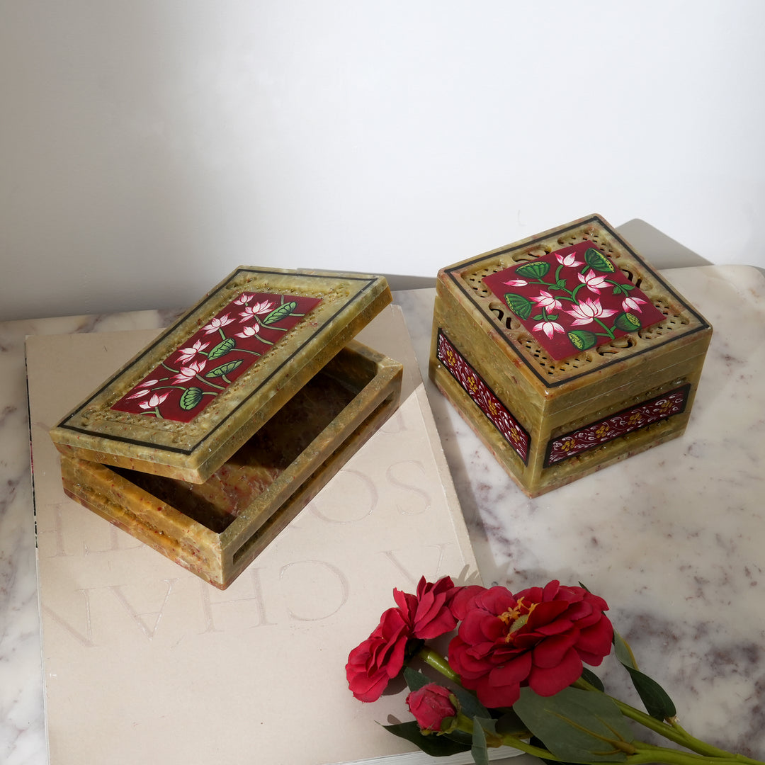 Soapstone Carved Jali Box