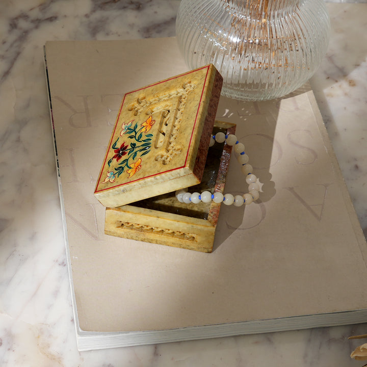 Soapstone Hand-Painted Floral Box