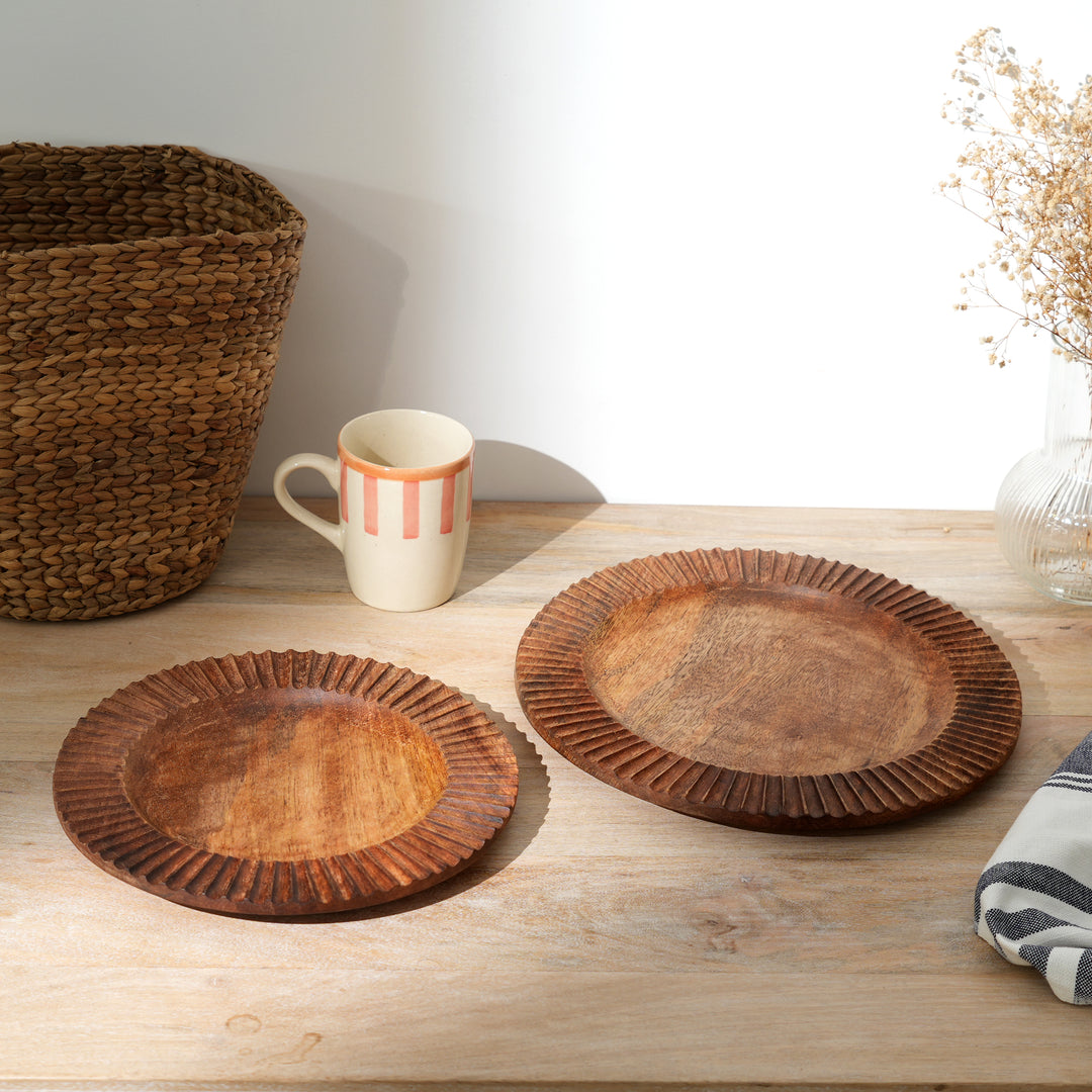 Handcrafted Mango Wood Dinner Plate, 10" |  Natural Finish