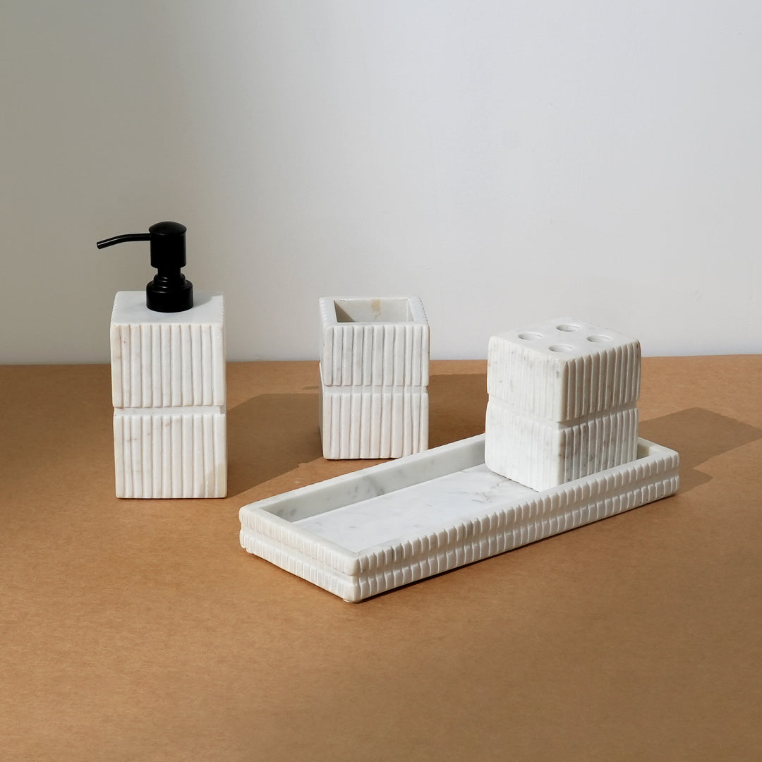 Handcrafted Marble Bathroom Set - Stone Carved & Laser-Engraved Elegance