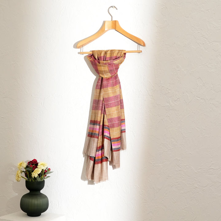 Handloom Pashmina Shawl | Golden Striped Wrap 40"x80"
