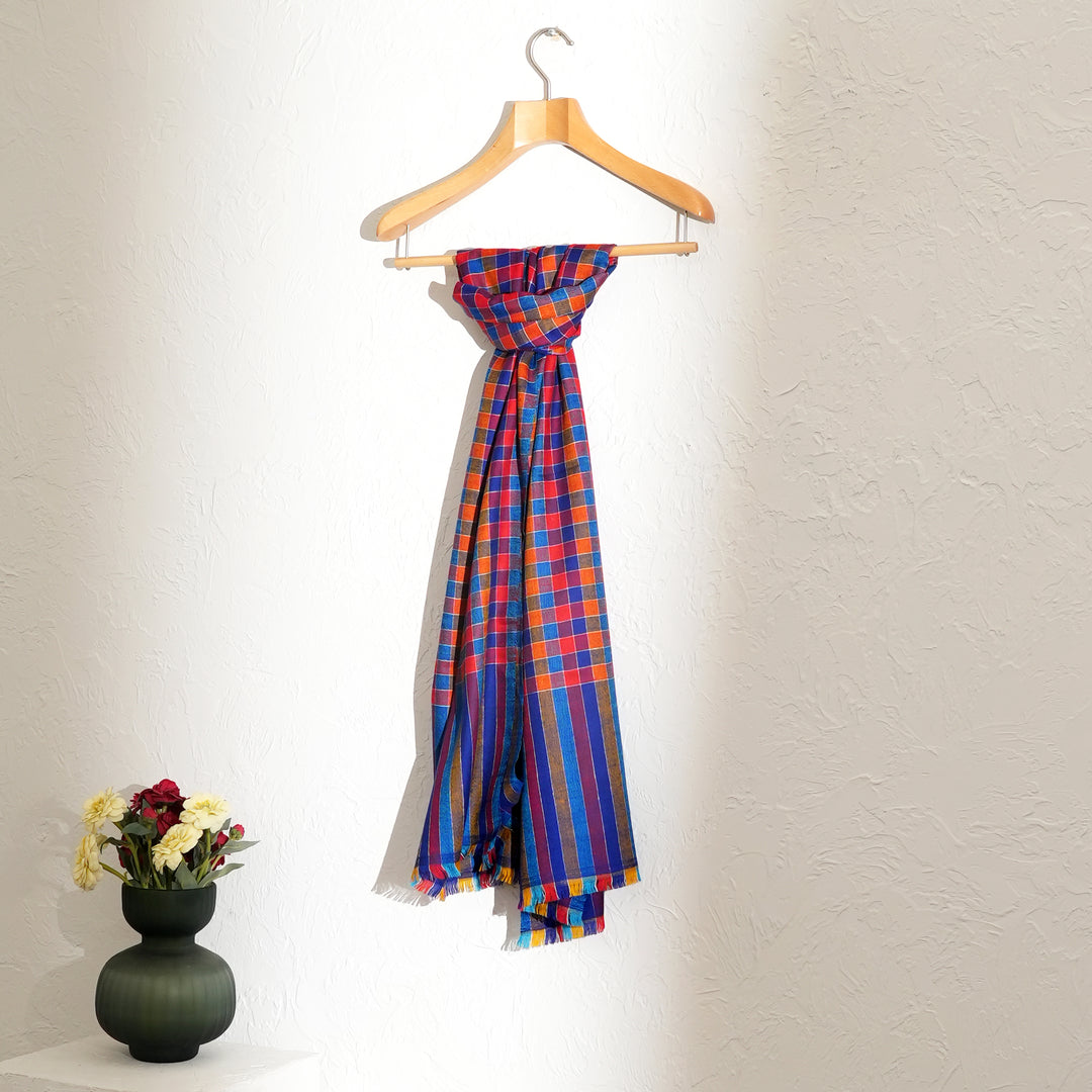 Authentic Himalayan Pashmina Shawl | Checkered Design 28"x80"