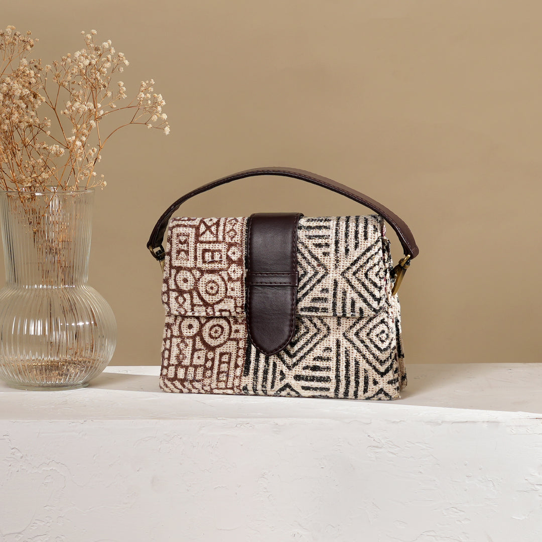 Short Sling Handbag with Floral Block Print