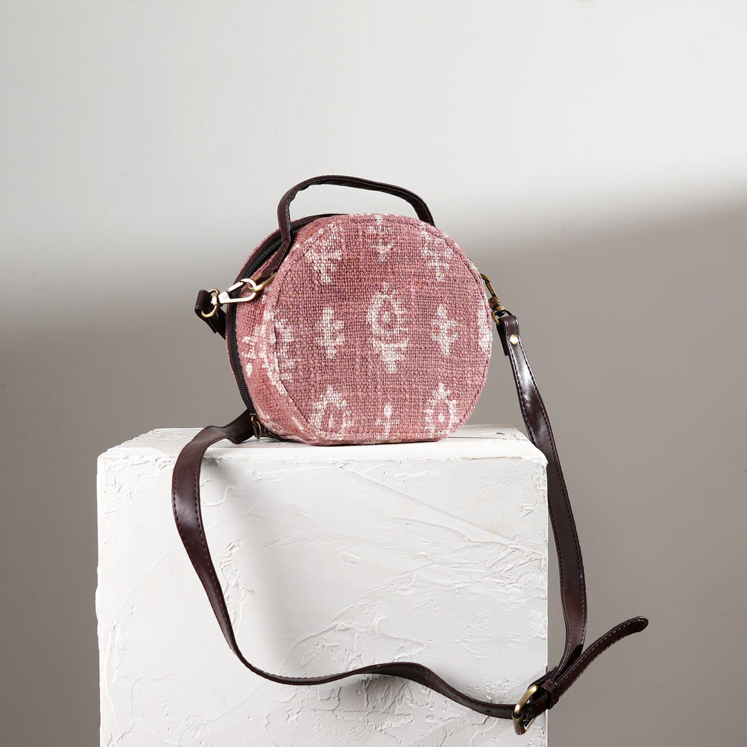 Handcrafted Round Sling Pouch Bag with Ikat Print