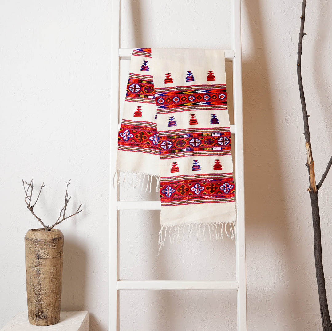 Authentic Kinnauri Wool Scarf | Handwoven Himalayan Tribal Design | 90"x14"