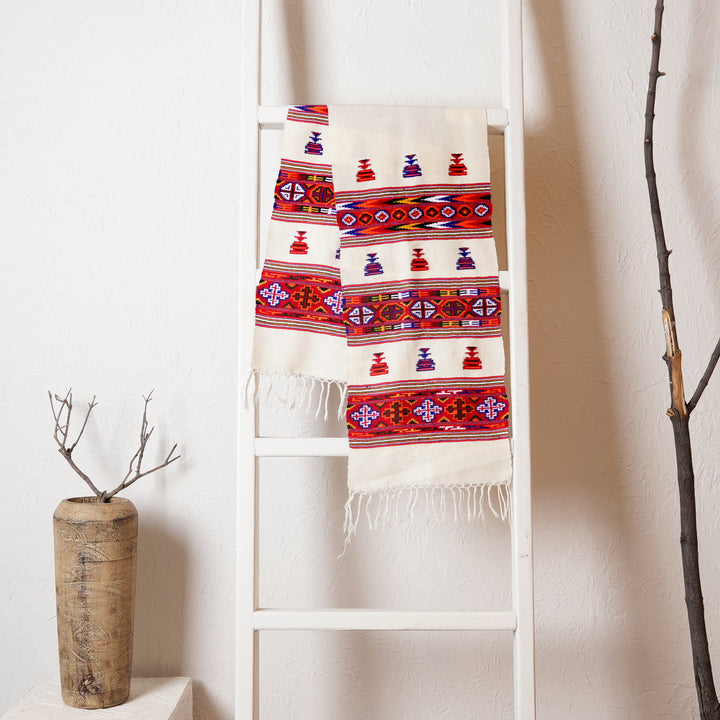 Authentic Kinnauri Wool Scarf | Handwoven Himalayan Tribal Design | 90"x14"