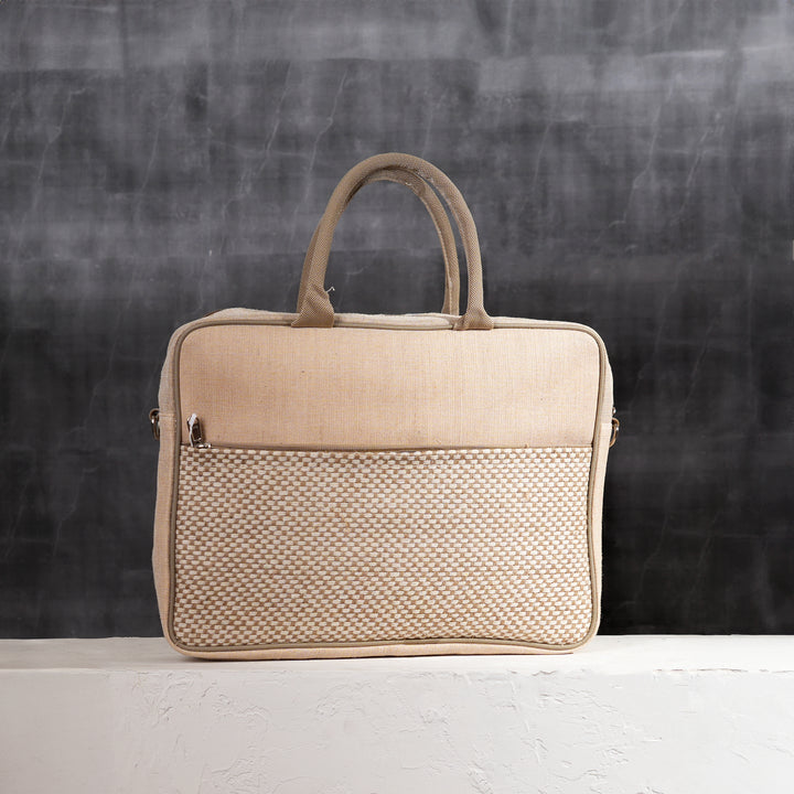 Natural Jute Cotton Office Bag | Sustainable Professional Tote 16"