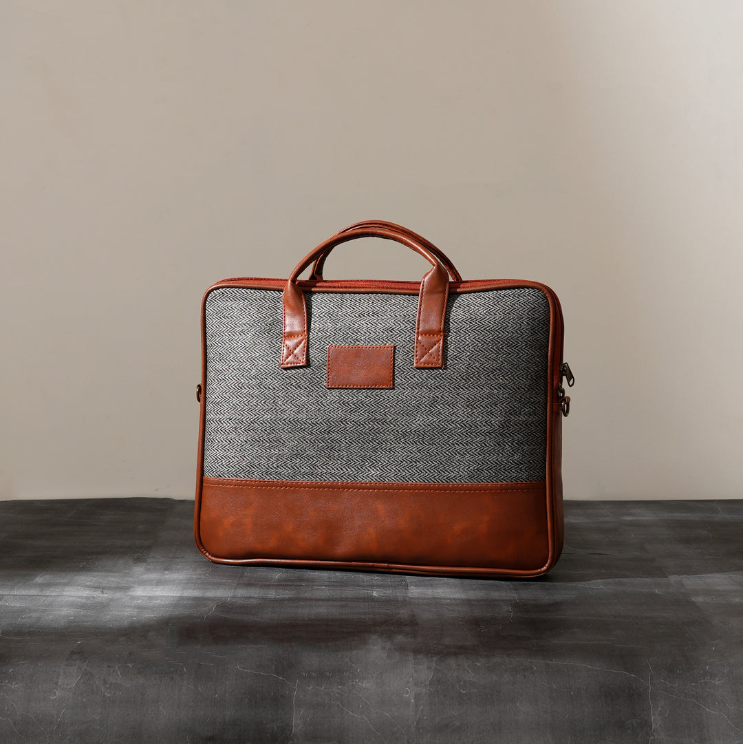 Grey Jute Office Tote | Natural Fiber Professional Bag 16"