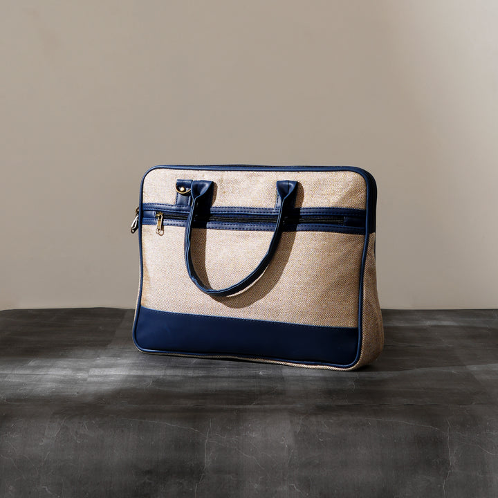 Beige Jute Cotton Office Bag | Eco Professional Tote 15"