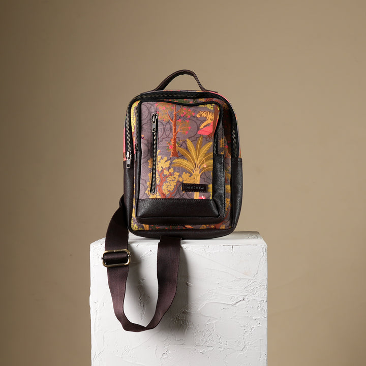 Tiger Art Print Chest Bag | Green Vegan Leather Crossbody 7"