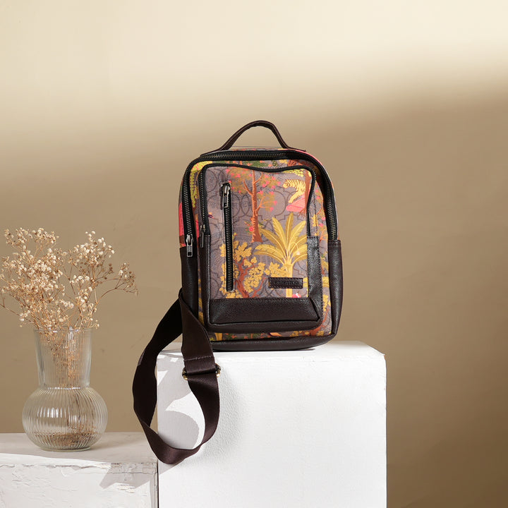 Tiger Art Print Chest Bag | Green Vegan Leather Crossbody 7"