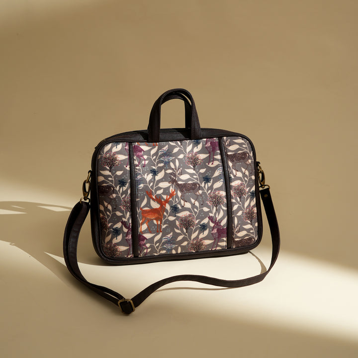Forest Vibes Laptop Bag | Sky Blue Deer Print Office Bag 15"