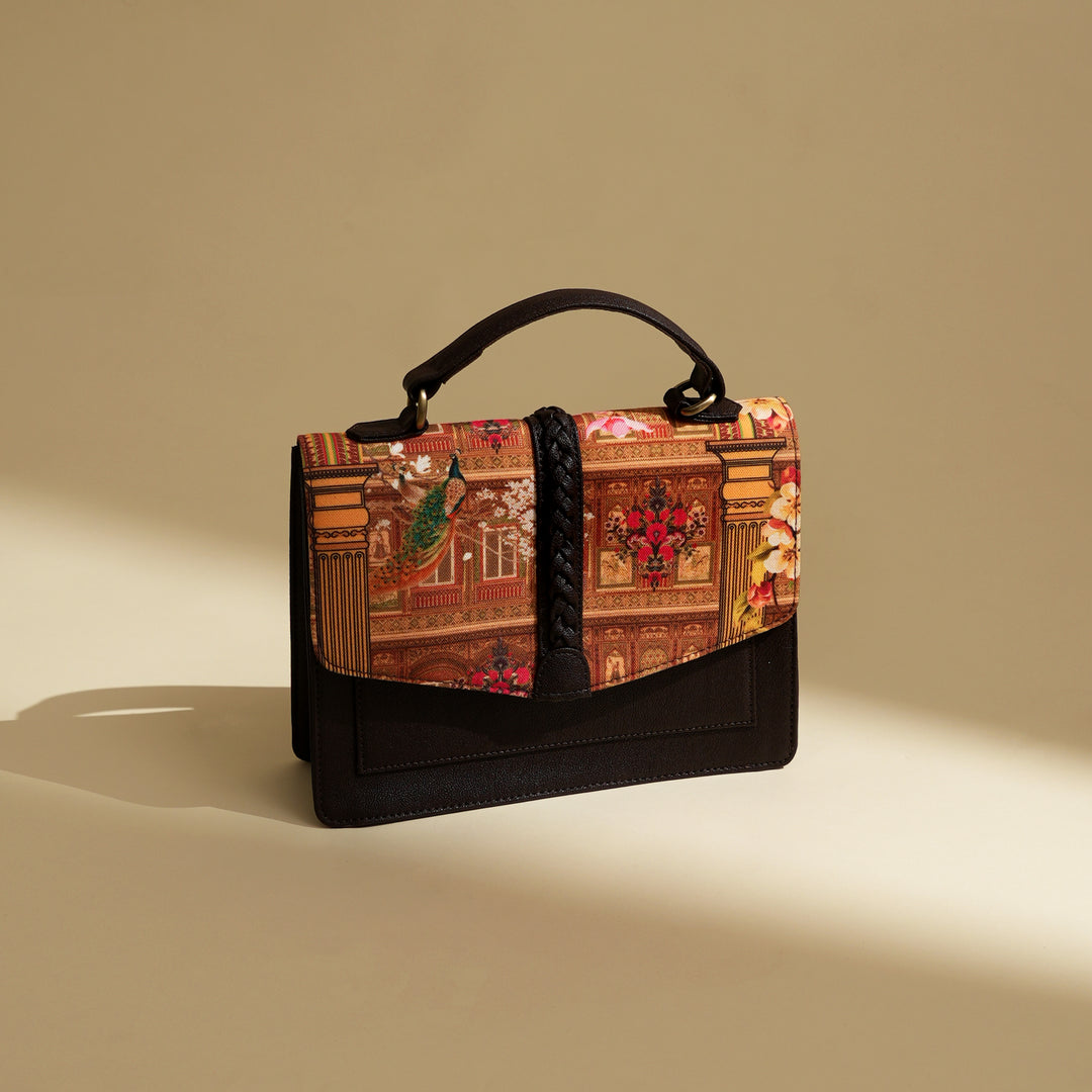Haveli Theme Satchel Bag | Multi, 10"x3.5"x8"