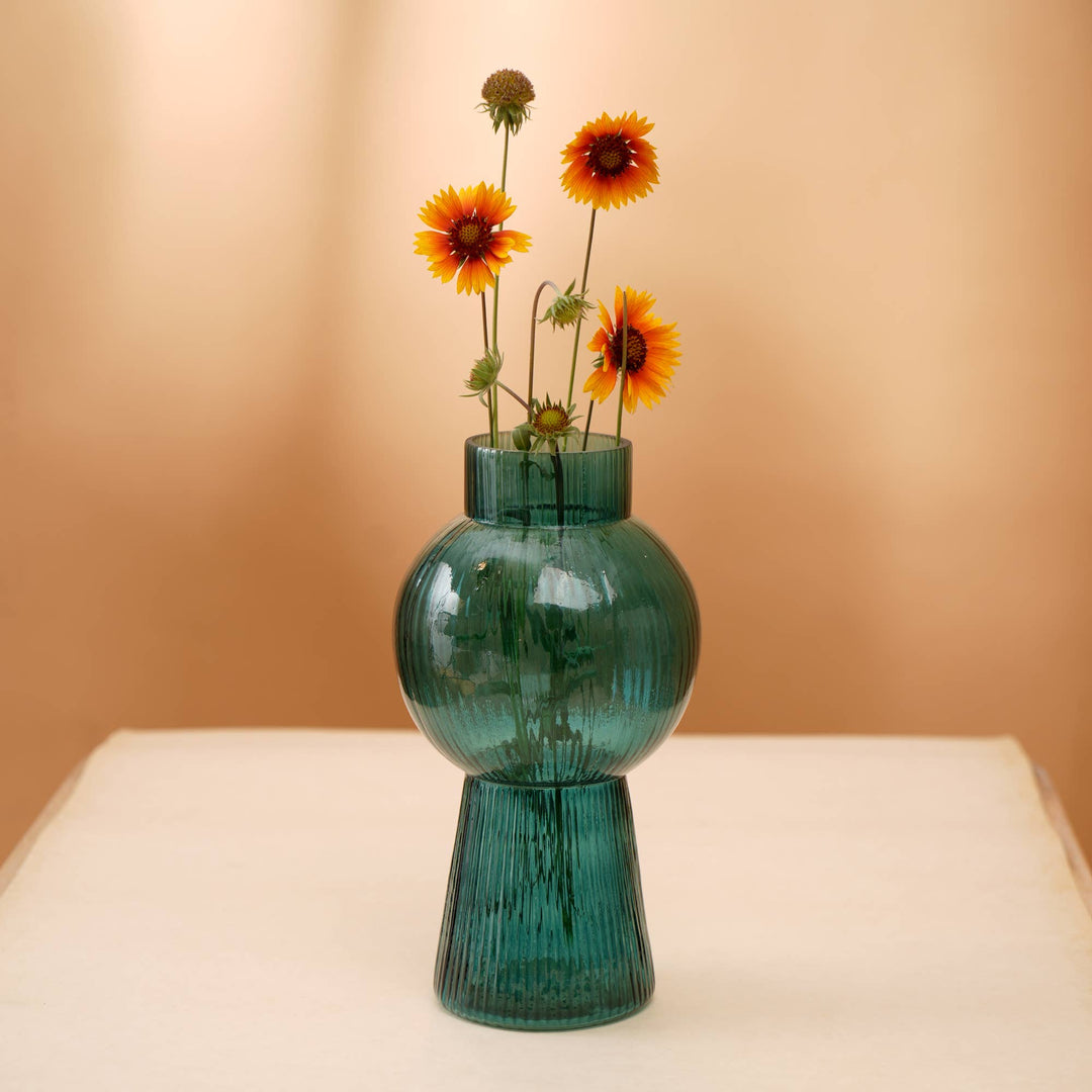 Vase | Modern Funnel Flare Glass Vase | Elegant Contemporary Glass Vase for Home Decor