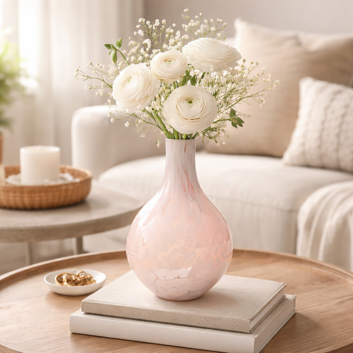 Vase | White Splutter Round Glass Vase | Stylish Glass Vase for Contemporary Home Decor