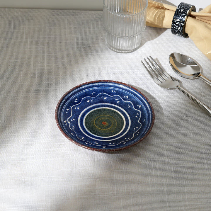 Handmade Terracotta Saucer Plate | Hand Painted Blue Slip with Transparent Glaze