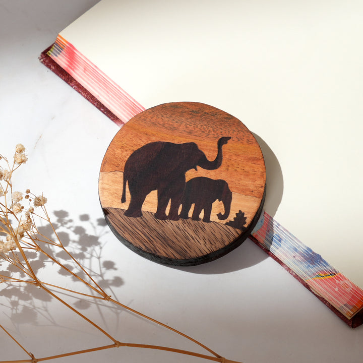 Elephant Family Fridge Magnet | Natural Wood Art