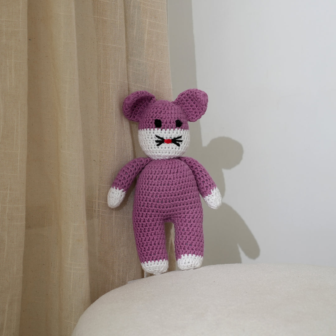 Handmade Crochet Cat Doll by Zankla | Soft Cotton Plush in Light Purple & White