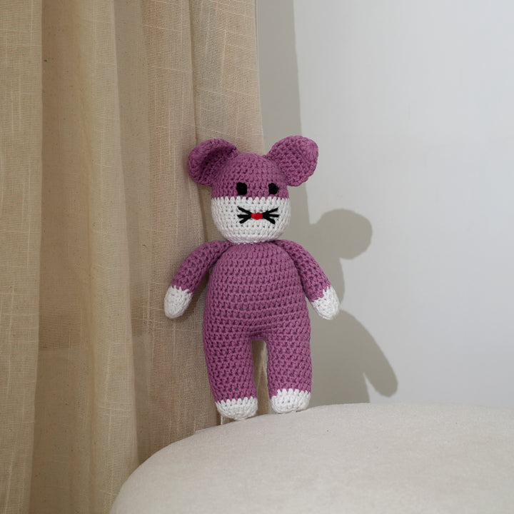 Handmade Crochet Cat Doll by Zankla | Soft Cotton Plush in Light Purple & White