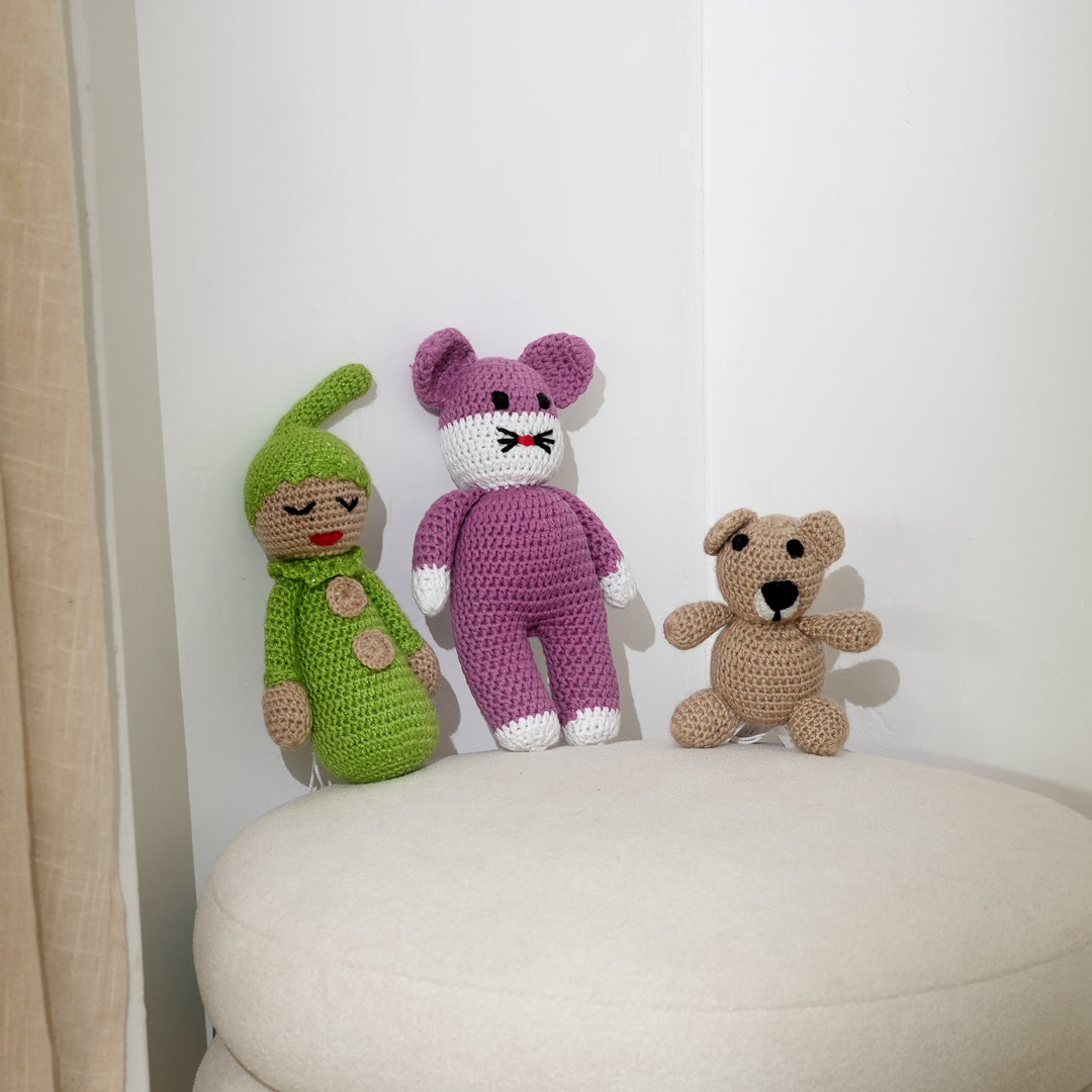 Handmade Crochet Cat Doll by Zankla | Soft Cotton Plush in Light Purple & White