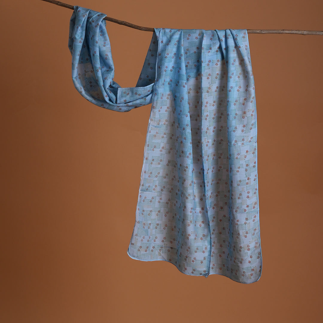 Sanganeri Handblock Printed Stole in Silk-Cotton