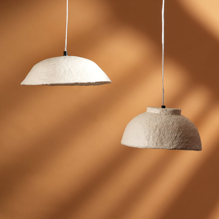 Handcrafted Paper Mache Pendant Light | White