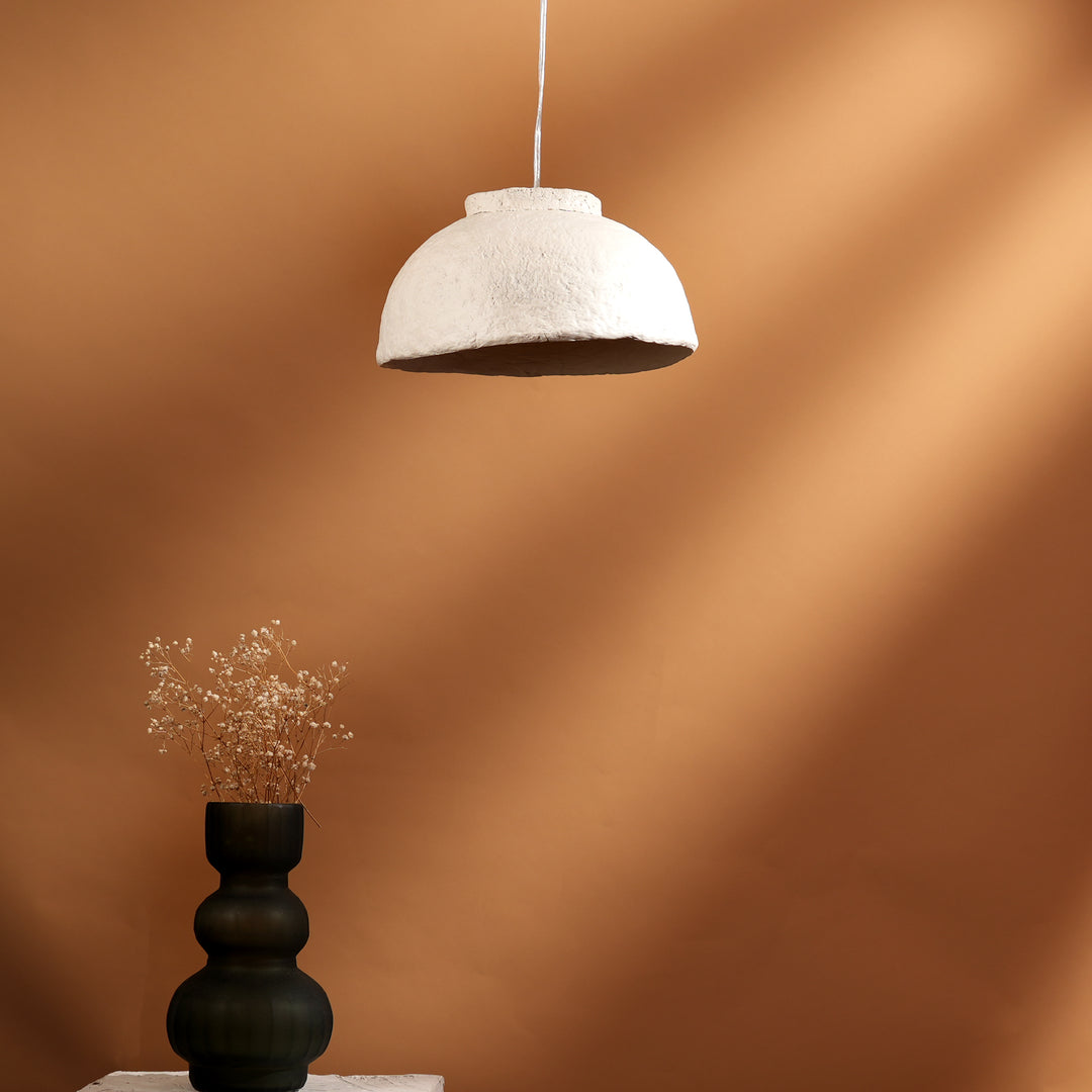 Handcrafted Paper Mache Pendant Light | White